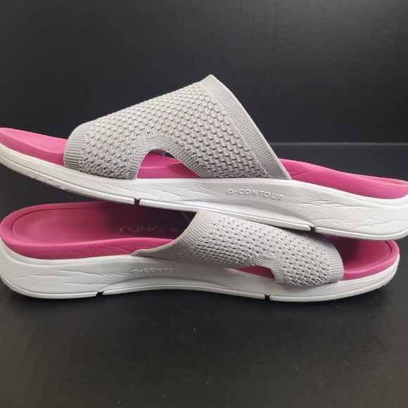 Ryka Anatomical Knit Slide Sandals Triumph Raindrop Grey Pink Womens Size 11 - Picture 6 of 8